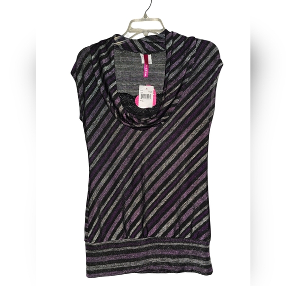 Juniors Heart Souk, Striped Cowl Neck Top - Black and Purple, Size Large, NWT! - Picture 1 of 3